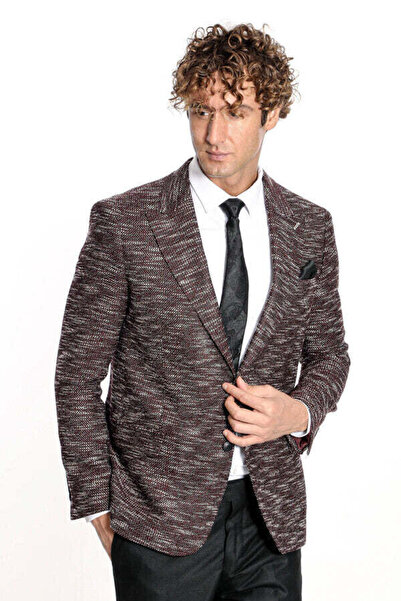 Wessi Desenli Slim Fit Spor Bordo Erkek Ceket - Wessi