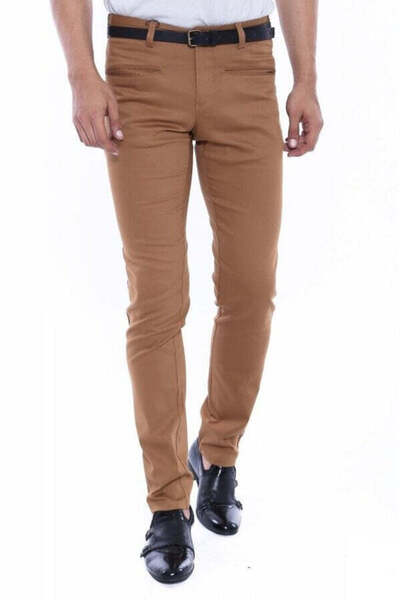 Wessi Desenli Slim Fit Pamuk Taba Erkek Pantolon - Wessi