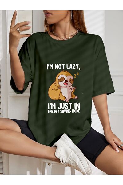 LOTS MODA Μπλουζάκι με μοτίβο Koala Oversize - Εκτύπωση "I'm Not Lazy"