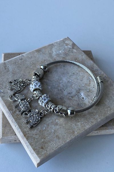 Jaida Moda Gray Elephant Charm Women's Steel Bracelet - Figured Design