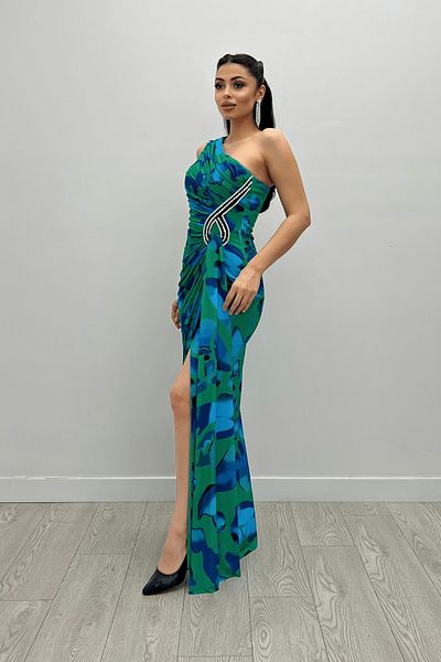 giyimmasalı Green Draped Jersey Fish Dress - Stone Detailed