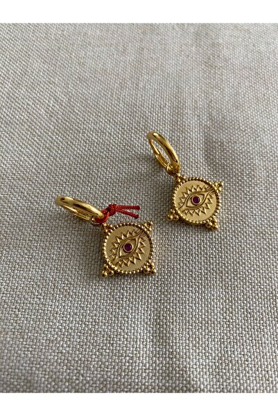 ATELİERGONCA Altın kaplama minimal evil eye küpe