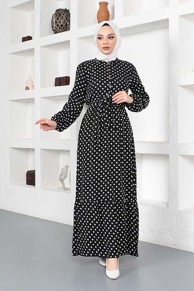 SGS Black Viscose Dress - Polka Dot Pattern