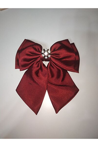 TOKALİLYA Kadın saten bordo ortası taşlı fiyonk otomatik klips toka