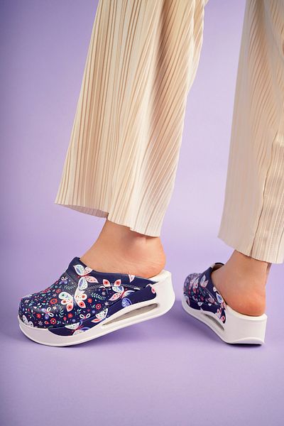 SABOTERLİK Orthopedic Hospital Nurse Women's Slippers - Patterned, Air Sole and Wedge Heels