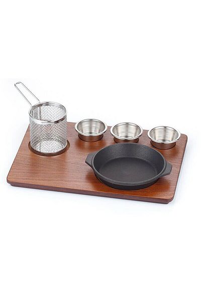 Kumsal Mutfak Iron Cast RounD Fajita Presentation Set - Mdf