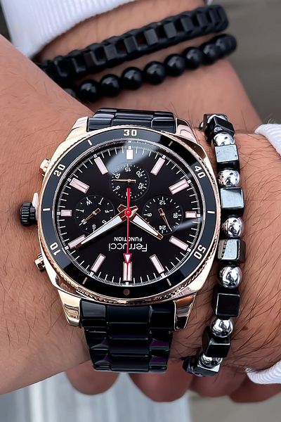 Ferrucci New Season Black Men's Wristwatch - Steel Cord Bracelet Gift, Father's Day Gift