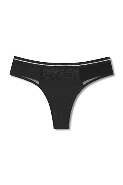 HNX Interlock Fabric Lace and Tulle Detailed Women's Thong