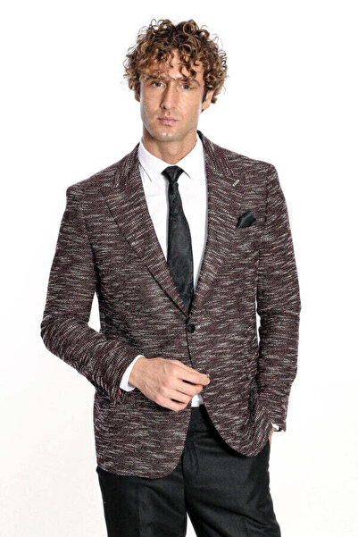 Wessi Desenli Slim Fit Spor Bordo Erkek Ceket - Wessi