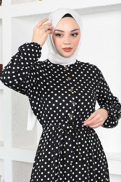 SGS Black Viscose Dress - Polka Dot Pattern