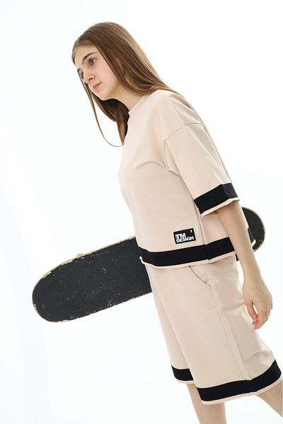 Joui Co Κοριτσίστικο Oversize 100% βαμβακερό μισό μανίκι σορτς κάτω-επάνω αθλητική φόρμα