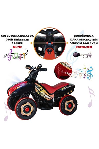 Genel Markalar Led Işıklı Müzikli Akülü  Araba Atv Motor 2-4 Yaş - 6V