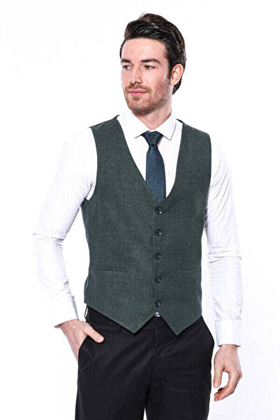 Wessi Yeşil V Yaka Tek Erkek Yelek- Wessi