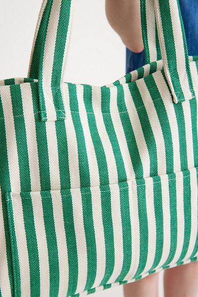 Hedwig Design Geantă de plajă premium pentru femei cu dungi colorate - Geantă de umăr (4 buzunare)