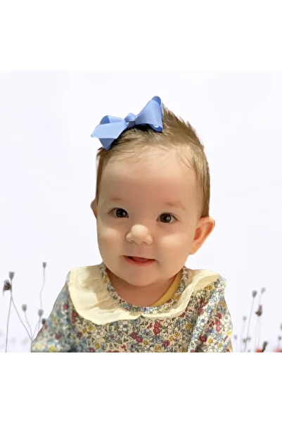 Sahici Anne Cataramă pentru bebeluși cu fundă de tip boutique albastru francez de 8 cm - fără păr