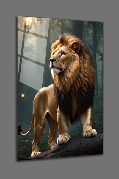 BV DEKOR ΑΦΗΡΗΜΕΝΗ ΓΥΑΛΙΝΗ ΖΩΓΡΑΦΙΚΗ ΜΕ ΘΕΜΑ ΛΙΟΝΤΑΡΙ ΣΤΗ ΔΑΣΗ - ΓΥΑΛΙΝΗ ΖΩΓΡ...