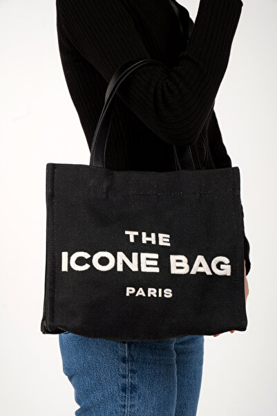 ICONE BAG Icone Чорна сумка з вишивкою Paris - жіноча сумка через плече, середнього розміру