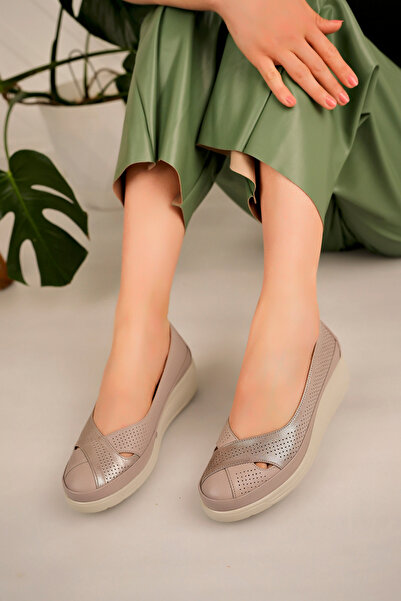 Akgün Terlik Women's Genuine Leather Stone Casual Comfort Shoes