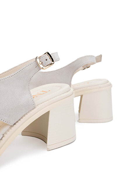Tamer Tanca Beige Suede Heeled Women's Sandals - Genuine Leather