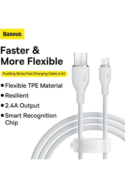 Baseus Pudding Hızlı Şarj Özellikli Lightning iPhone 14 13 12 11 uyumlu 2.4 A. Kablo 1.2m