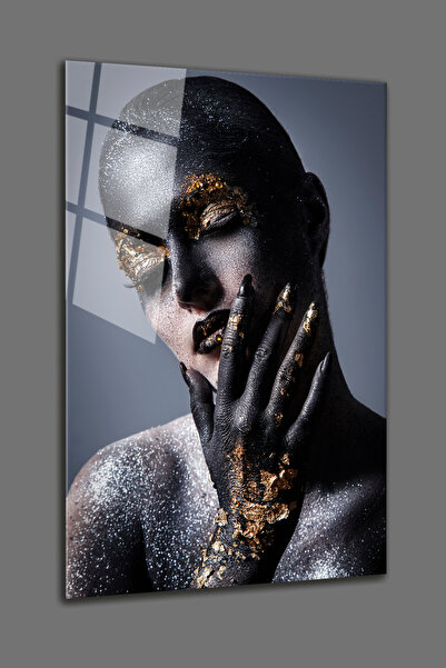 BV DEKOR ΓΥΝΑΙΚΕΙΟ ΜΑΥΡΟΧΡΥΣΟ ΣΧΕΔΙΟ ΜΑΚΙΓΙΑΖ ΣΕ ΓΥΑΛΙ - ΓΥΑΛΙ ΜΕ ΑΝΘΡΩΠΙΝΟ Θ...