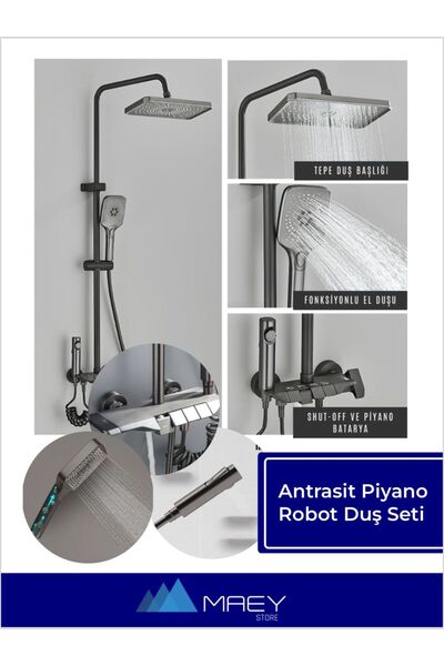 MAEY STORE PİYANO DUŞ SETİ 5 FONKSİYONLU TAZYİKLİ DUŞ BAŞLIĞI ANTRASİT RENK