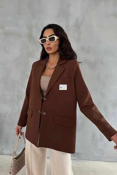Ortaya Çık Brown Hook Detail Design Blazer Jacket