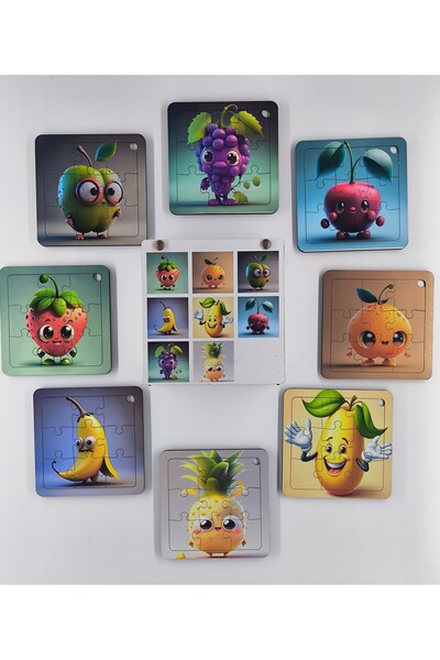 TuraLazerKesim Çocuklar Için Eğitici Ve Öğretici Ahşap 8 li 9 Parçalı Sevimli...