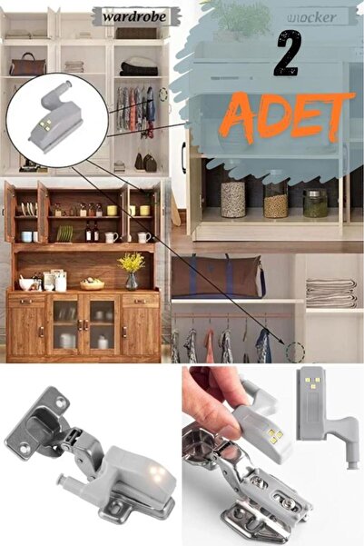 TUTYAKALA 2 ADET Dolap İçi Otomatik Aydınlatma Lambası - Dolap Menteşesine Monte Edilen Otomatik Aydınlatma