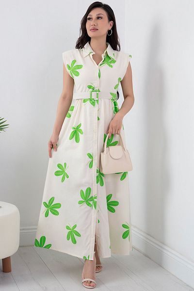 PULLIMM Linen Dress - Padded and Buttoned, Model NY4259