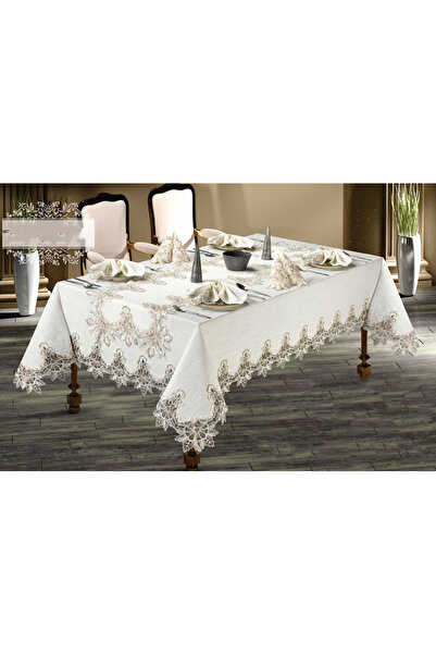 Haspen Melek Set 12 Peçeteli Linen Kumaş Fransız Güpürlü 26 Parça Lüks Yemek ...