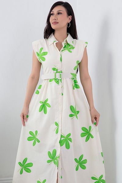 PULLIMM Linen Dress - Padded and Buttoned, Model NY4259