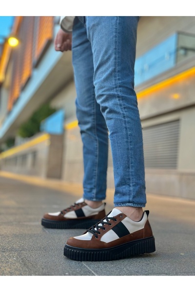 BOA BA0804 BOA High Black Sole Coffee Detailed Lace-up Men's Shoes