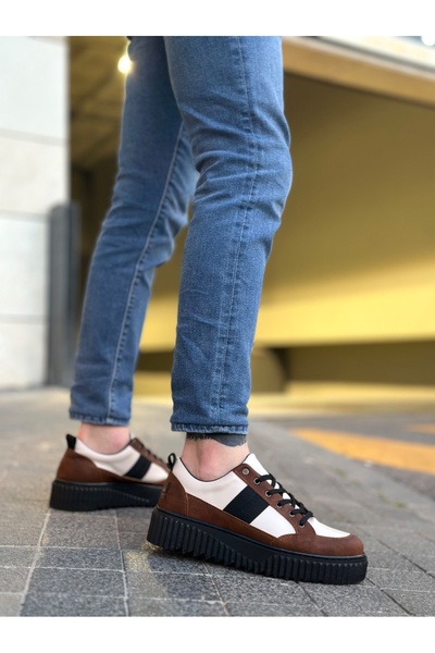 BOA BA0804 BOA High Black Sole Coffee Detailed Lace-up Men's Shoes