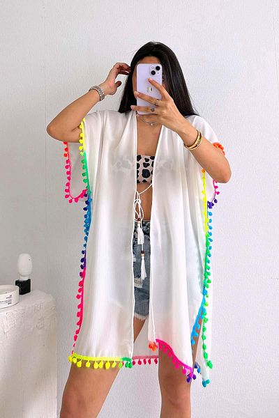 VESS MODA Pareo de damă cu pompon colorat