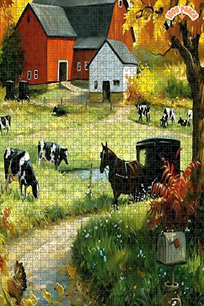 Teona Ahşap İnekler Ve Çiftlik Evi Dekoratif Çift Katlı Çerçeveli Asılabilir ...