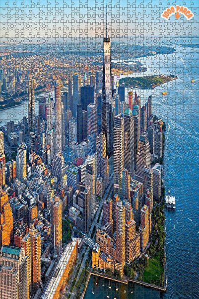 Teona Ahşap Manhattan'da gün batımı Dekoratif Çift Katlı Çerçeveli Asılabilir...