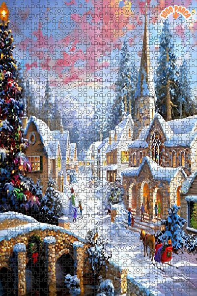Teona Ahşap Noel Köyü Dekoratif Çift Katlı Çerçeveli Asılabilir Ahşap Puzzle ...