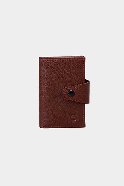 Grande 827 Claret Red Accordion Card Holder - Genuine Leather, Vertical Snap Wallet
