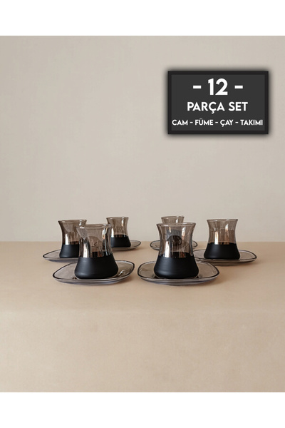 gkzglass home dekor Smoked Optim 12 Piece Glass Tea Set