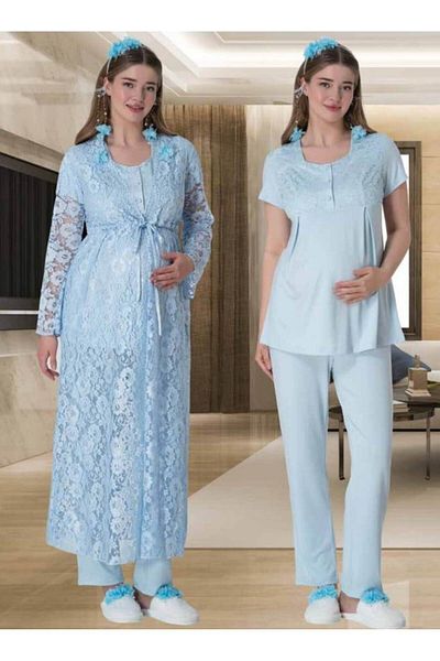 by İGP Set de pijamale și halate din dantelă albastră pentru gravide și maternitate