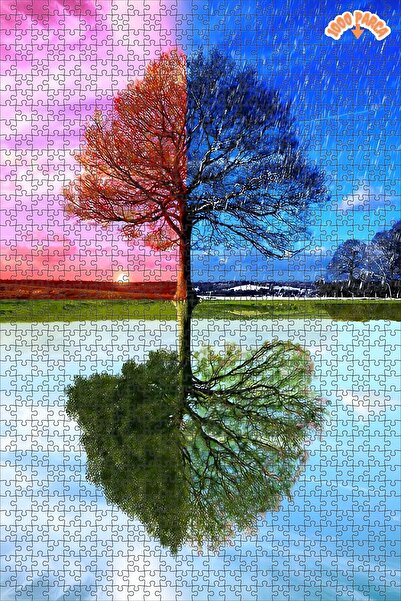 Teona Ahşap Mevsim Ağacı Dekoratif Çift Katlı Çerçeveli Asılabilir Ahşap Puzz...