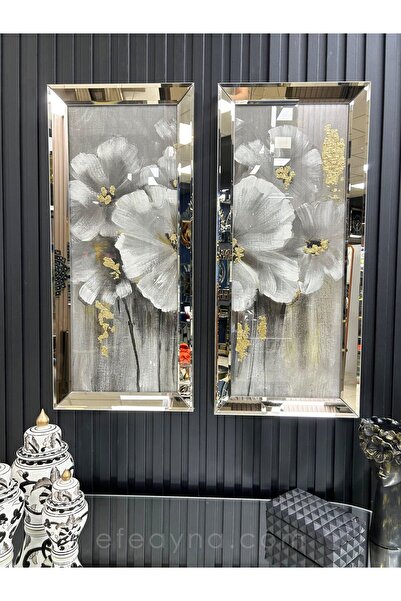 Efe Ayna PAPATYA-BRONZ AYNA TABLO SETİ-30x70cm (30x70 x 2 adet tablo)