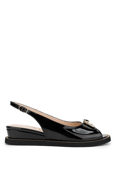Tamer Tanca Genuine Leather Black Patent Leather Women's Heeled Sandals