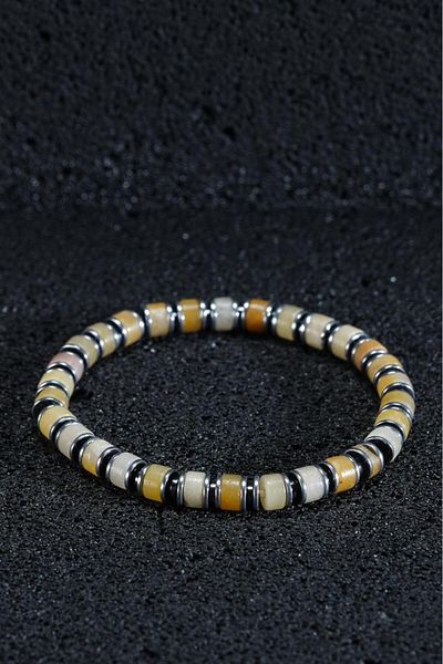 Ssilhoutte Doğaltaş Certified Agate Stone and Hematite Men's Natural Stone Gift Bracelet, Bijouterie Men's Bracelet