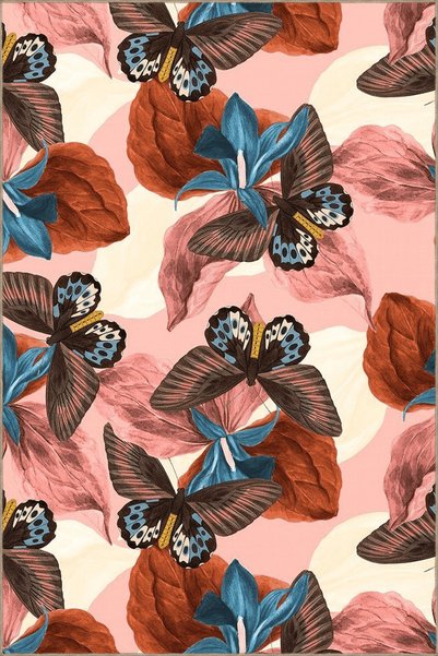 Rugs Modern Halı Powder Pink Themed Multicolored Flower and Butterfly Pattern...