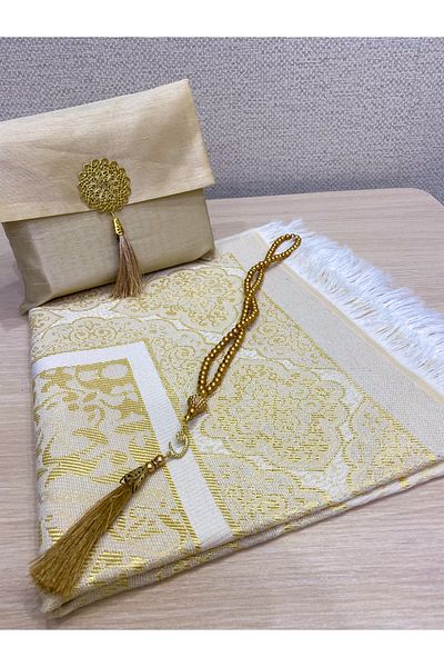 AYHANHOME 3-Piece Gift Dowry Prayer Beads Prayer Rug Set - With Slub Bag