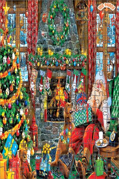 Teona Ahşap Noel Baba Ve Köpeği Dekoratif Çift Katlı Çerçeveli Asılabilir Ahş...