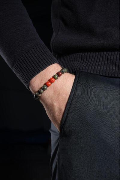 Ssilhoutte Doğaltaş Certified Natural Stone Women's and Men's Detox and Anemia Bracelet Bloodstone Coral Unisex Gift Bracelet