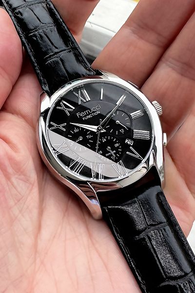 Ferrucci Men's Black Leather Band 3 ATM Waterproof Wrist Watch - Gift Bracelet FRE2046C5